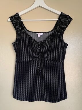 Candies Babydoll Knit Tank Top Sz.M Black with White Graphic Print Y2K Summer